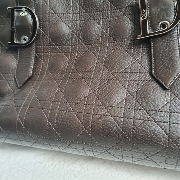 Christian Dior Cannage Leather Tote Bag Quilted Brown VNTG D Buckles - Picture 12 of 16